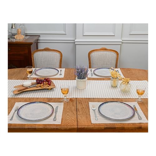 Beige Cotton Table Runner - Reusable, Washable Dining Decor, Set of 4