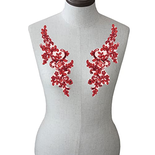Qusmeiyici 4pcs Sequin Flower Patches Embroidered Applique for Dresses