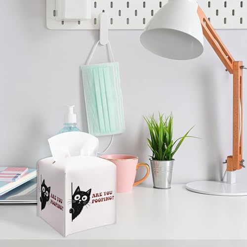 Black Cat Tissue Box Cover - Stylish PU Leather Holder