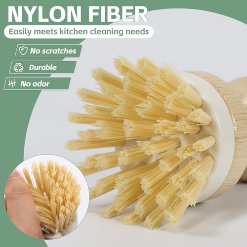 ÖkoStamm 4-Piece Bamboo Kitchen Dish Scrub Brush Set with Built-in Scraper