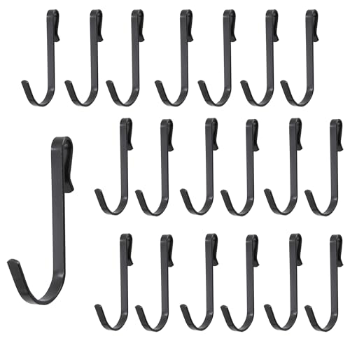 AUXBC 20Pcs J-Shaped Stainless Steel Hanging Hooks - 0.1" Black Wire Rack Clip