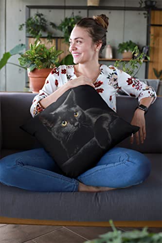 Black Cat Decorative Throw Pillow Cover - 18x18 Inch Soft Plush Case