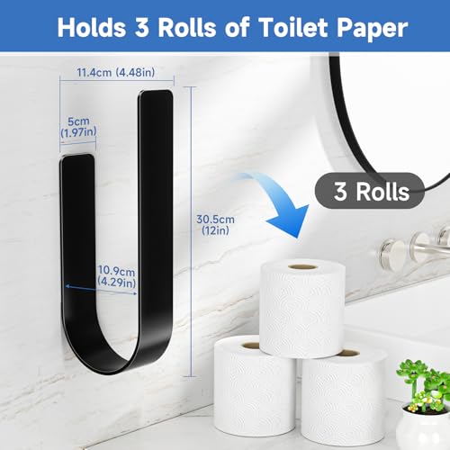 Wall-Mounted Toilet Paper Storage Holder for 3 Rolls - Black
