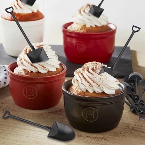 CCINEE 50pcs Mini Shovel Spoons, 12x3cm Disposable Black Plastic Dessert Spoons