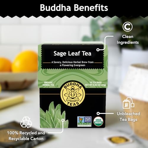 Buddha Teas Organic Sage Leaf Herbal Tea - Caffeine Free, 18 Bags