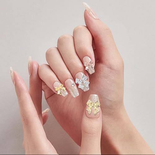 Uotey 60 Pcs Metal Bow Nail Charms - 3D Alloy Bowknot Gems for Acrylic Nail Art