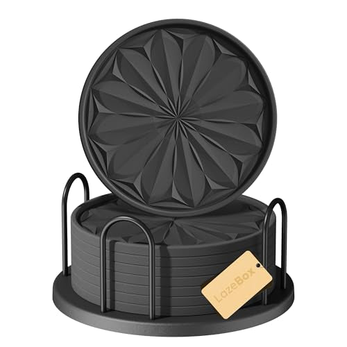Lazebox Silicone Coasters Set of 8 - 4 Inch Non-Slip & Easy Clean