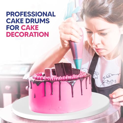 Riccle 14 Inch Round Cake Drum - Single White Sturdy Multi-Layered Support for 14" Cakes