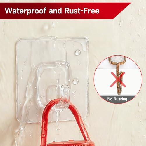 Large Clear Adhesive Hooks - 10 Pack Heavy Duty Waterproof Shower Hooks