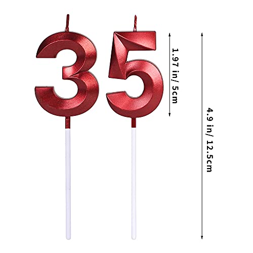Red Glitter Birthday Candles Set - Number 35 & 53 for Celebrations