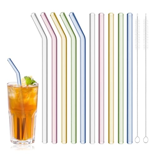 10 Pcs Reusable Colorful Glass Straws, 8 Inch Shatter-Resistant Set