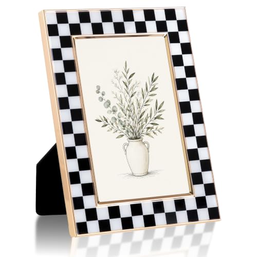 4x6 Checkerboard Picture Frame with Gold Trim and Real Glass