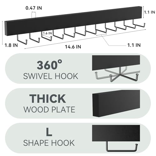 HOMEBROS Wall Mount Tie Rack, Wooden Closet Tie Hanger with 24 Swivel Hooks