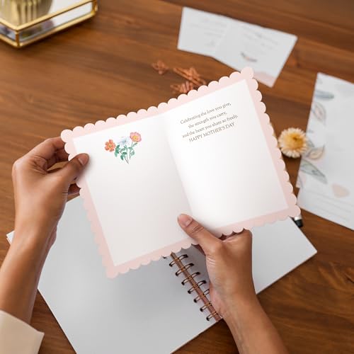 Pink Floral Mother's Day Card with Gold Foil & Scalloped Edges