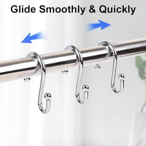 Resze Heavy Duty S-Shape Shower Curtain Hooks - Rustproof Metal Rings, 12 Pack