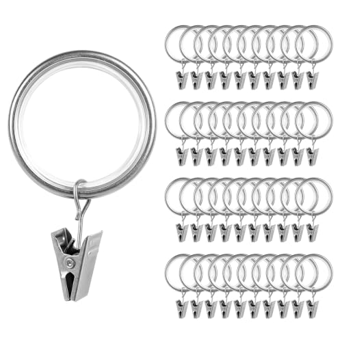 40-Pack Silent Curtain Rings with Clips - Rustproof Aluminum Alloy, 1.08in Diameter