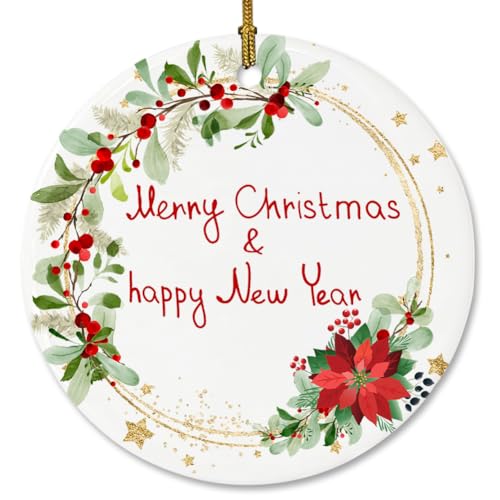 Christmas Wreath Ceramic Ornament - Double-Sided 2.83 Inch Decor
