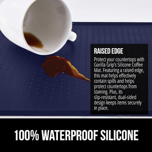 GORILLA GRIP Waterproof Silicone Coffee Mat - Heat Resistant, Non-Slip, 11.5x18.5, Navy