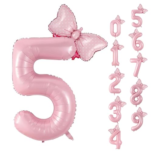 40-Inch Pink Number 5 Balloon with Bow for Girls' Birthday