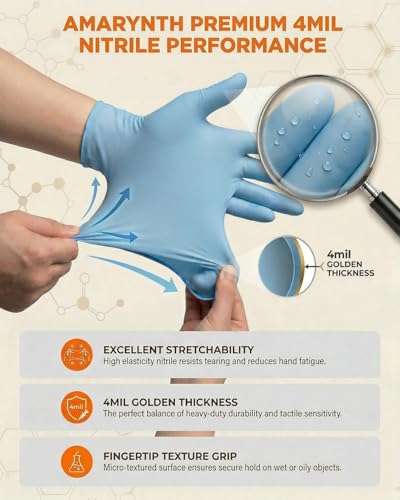 Amarynth 4 Mil Nitrile Disposable Gloves - Blue, Large, 100 Count