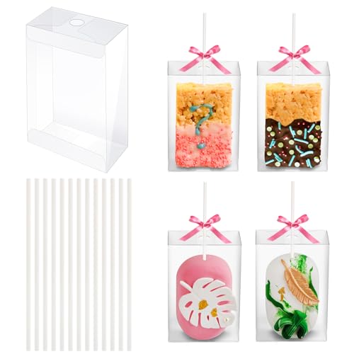 35-Pack Clear Rice Crispy Treats Boxes with Sticks for Treats