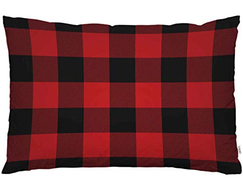 EKOBLA Buffalo Plaid Throw Pillow Cover 20x30 Inch, Red & Black Lumbar Case