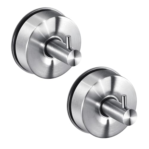 JOMOLA Stainless Steel Shower Hooks - No Drill Suction Cup (2-Pack)
