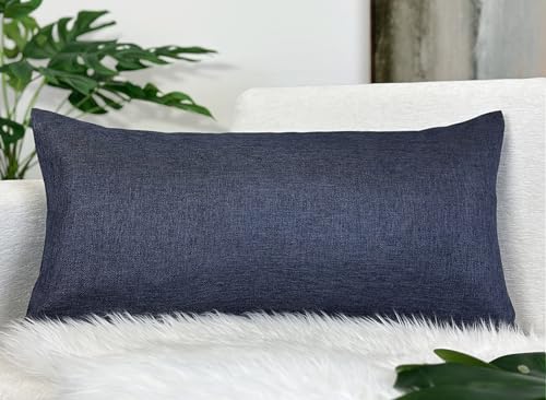 Vintage Faux Linen Lumbar Pillow Cover, 14x26 Inch, Navy