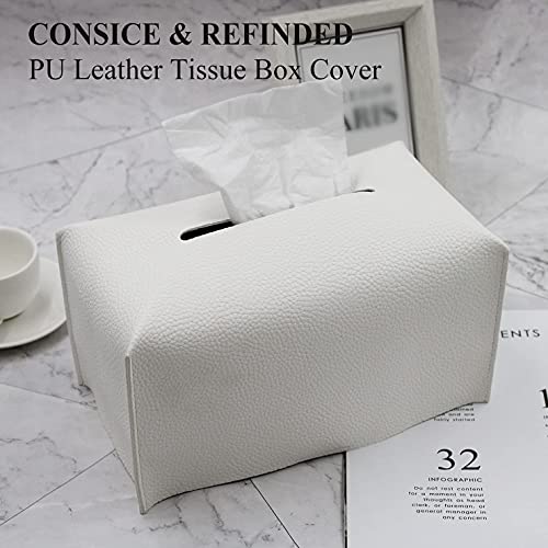 Livelab PU Leather Rectangular Tissue Box Cover - Off White, 9.5-inch