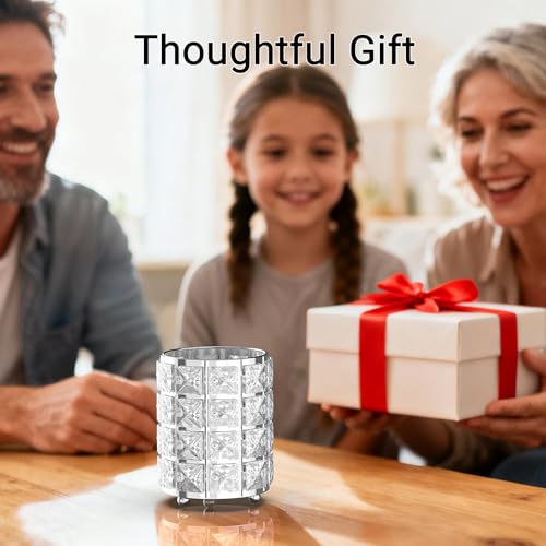 Elegant Makeup Brush Holder with Silver Crystal Bling - Stylish Vanity Organizer