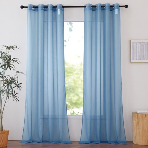 NICETOWN Stone Blue Sheer Curtains 96" Grommet Drapes - 2 Panels