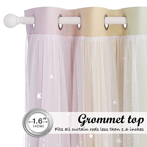 NICETOWN Nursery Blackout Curtains for Girls, 1 Panel, Moon Stars Kids Curtains Double Layer Window Drapes Coverings for Bedroom Living Room, 52 x 84 Inch, Rainbow