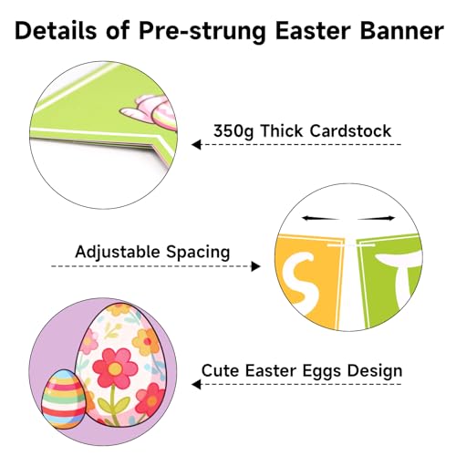 Happy Easter Banner Garland - Pre-Strung Bunny & Egg Decor