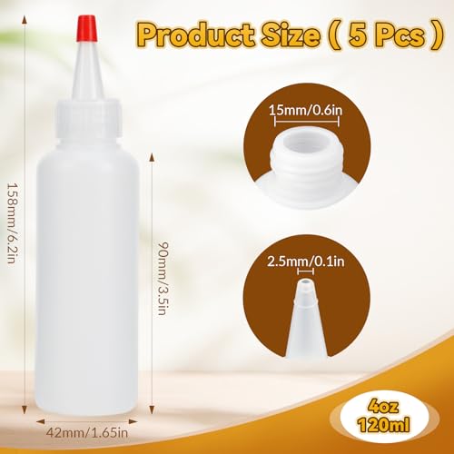 5 Pack 4oz Plastic Squeeze Bottles with Red Twist Cap for Sauces