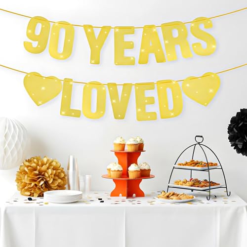 Gold Glitter 90th Birthday Banner - 6.3" Pre-Strung Decoration