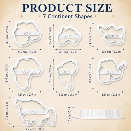 World Map Cookie Cutters Set - 7pcs Continent Shape Fondant and Biscuit Moulds