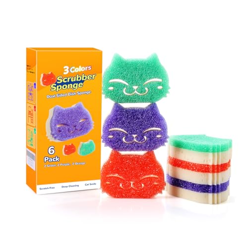 Eyliden 6 Pack Dual-Sided Scrub Sponges with Smart-Temp Firmness