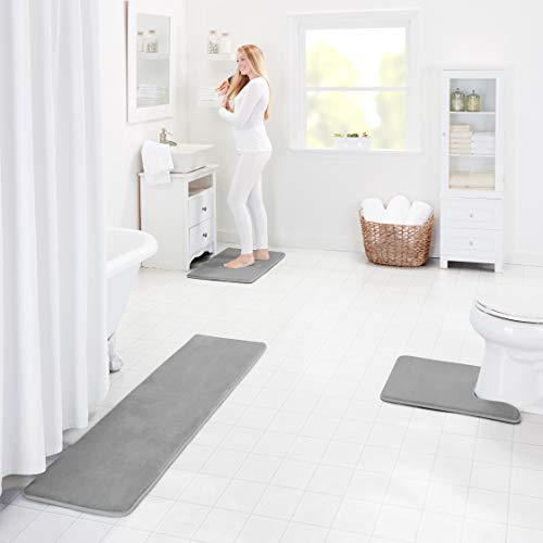 Genteele Memory Foam Bath Mat 17" x 24" Grey - Non-Slip, Absorbent & Cozy