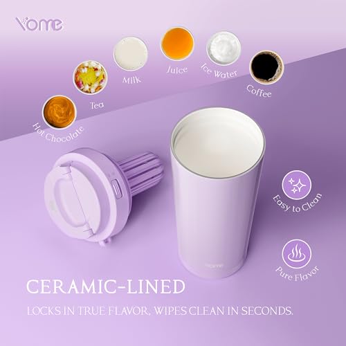 YOME 17oz Ceramic Lined Insulated Coffee Mug - Light Purple, Leak Proof