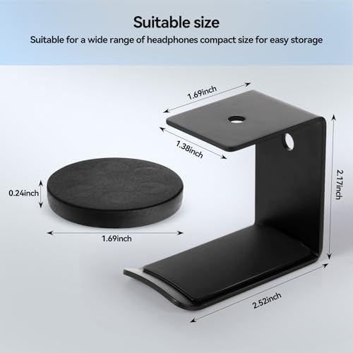 Black Aluminum Magnetic Headphone Holder with Rubber-Coated Magnet - Supports Up to 30 lbs