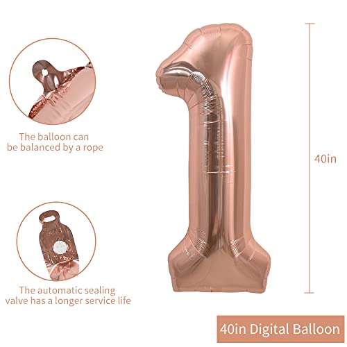 40 Inch Rose Gold Number 1 Balloon - Foil Mylar Birthday Decoration