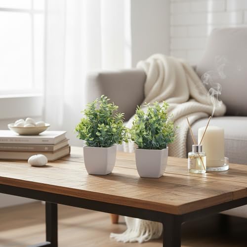 Mini Potted Artificial Plants - 4 Pack Faux Greenery for Home & Office
