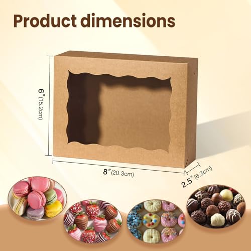 25 Brown Bakery Cookie Boxes with Windows - Gift-Ready, 8x6x2.5 Inches Variation of 25 / Brown