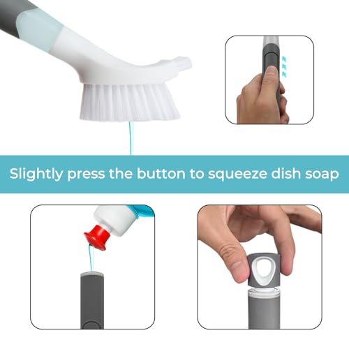 REEWII Soap Dispensing Dish Brush Set with 4 Refill Heads