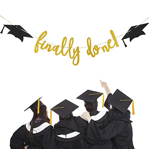 Gold Glitter Graduation Cap Banner - Finally Done Decoration