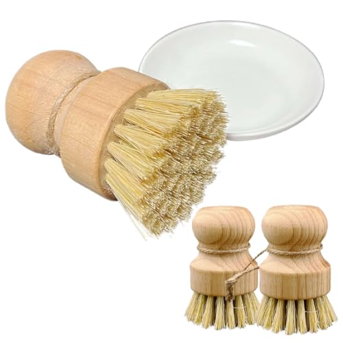 Eco-Friendly Bamboo Dish Brush Set with Natural Sisal Bristles