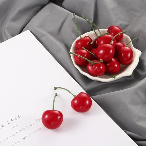 20pcs Artificial Red Cherries - Lifelike Fake Fruit for Kitchen Decor