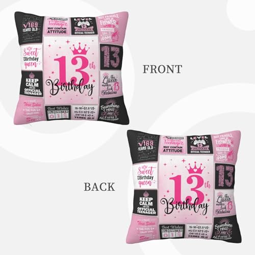 13th Birthday Pillow Cover for Girls - 18x18 Inch Polyester
