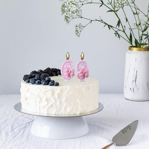Elegant 69th 96th Birthday Candles with Pink Glitter Bow