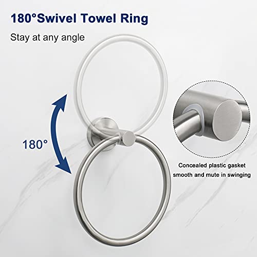 NearMoon Brushed Nickel Bath Towel Ring, Wall-Mounted Stainless Steel Holder
